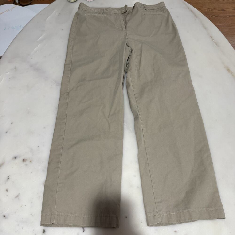 Land’s End Pants Women’s 14 Khaki Chino Pants Straight Leg Cotton Blend Twill